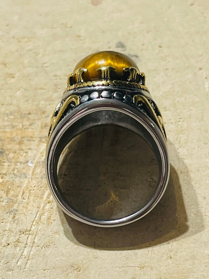 Bague en Œil de tigre ovale, Taille 60 - Les bijoux de Théa