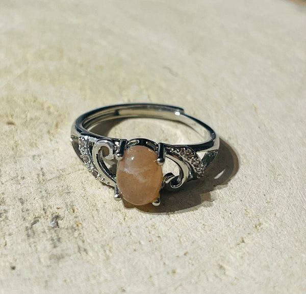 Bague en Pierre de soleil et Diamant Cz, Taille réglable - Les bijoux de Théa