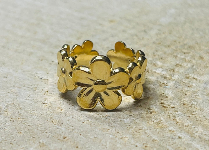 Bague Fleur en plaqué or, Taille 54-63 (réglable) - Les bijoux de Théa