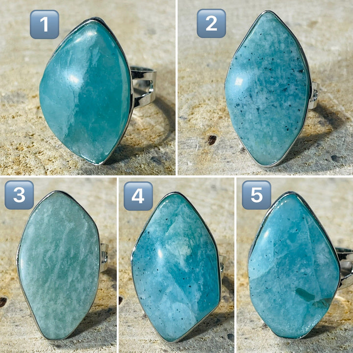 Bague sertie d’Amazonite au choix, taille réglable - Les bijoux de Théa