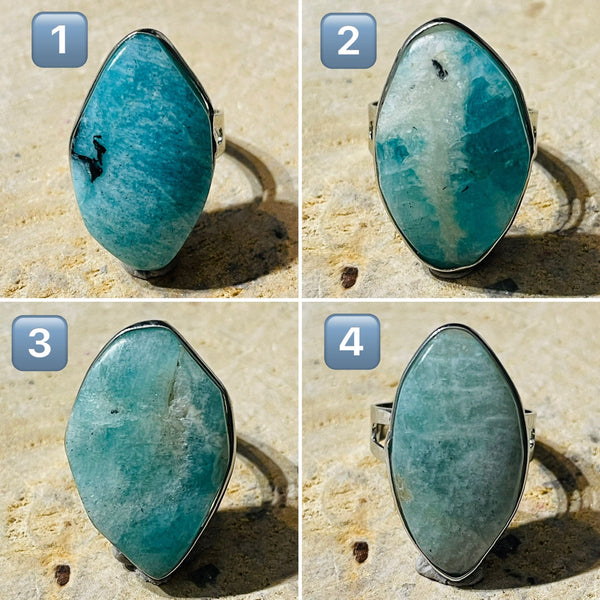 Bague sertie d’Amazonite au choix, taille réglable - Les bijoux de Théa