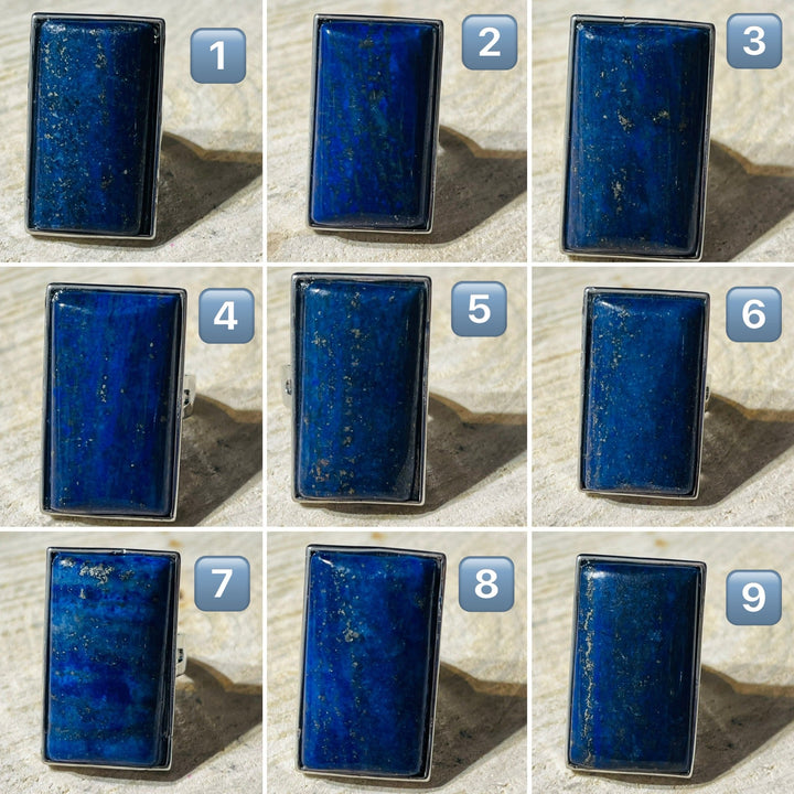 Bague sertie de Lapis - lazuli , taille réglable - Les bijoux de Théa