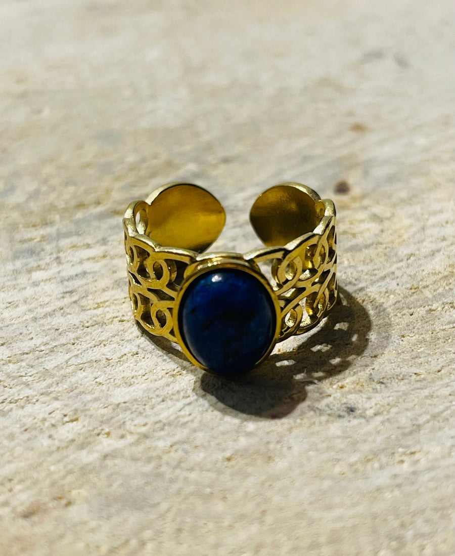 Bague sertie d´un Lapis lazuli, taille réglable - Les bijoux de Théa