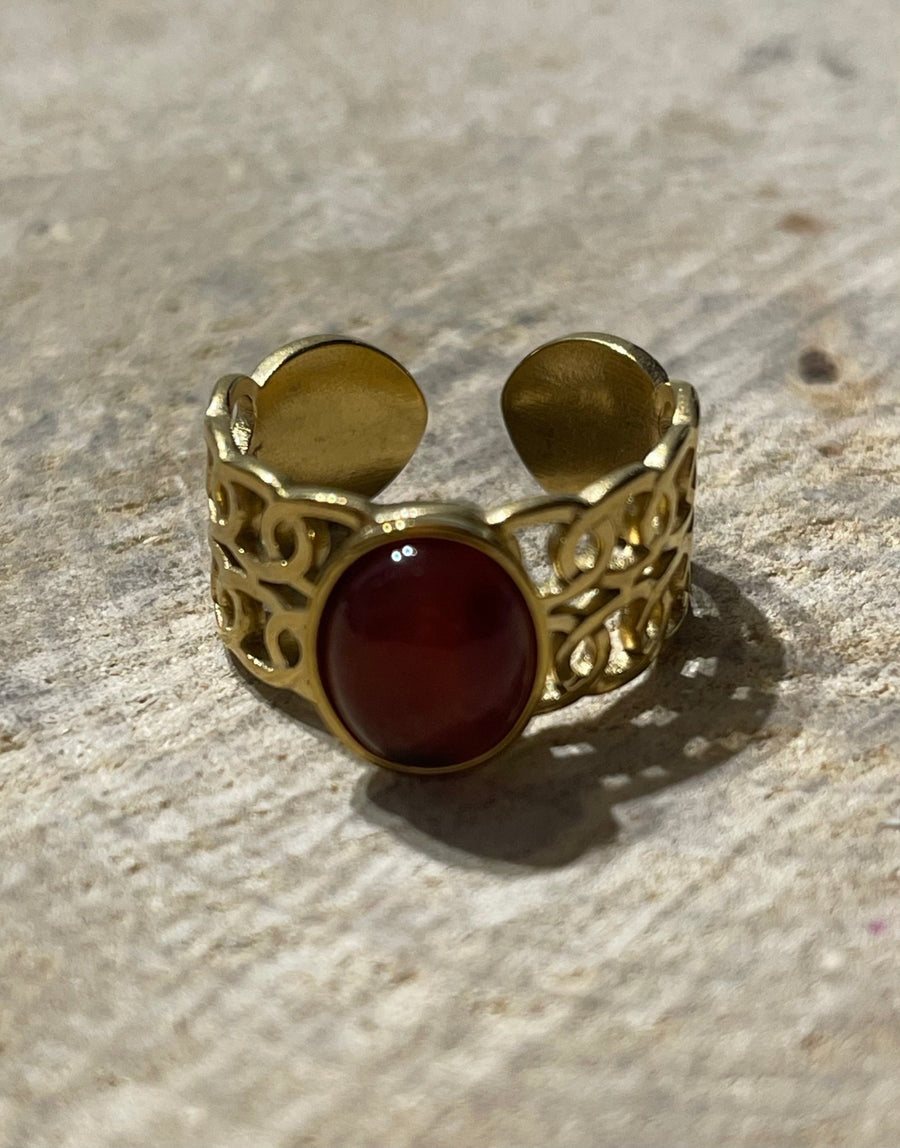 Bague sertie d´une Cornaline, taille réglable - Les bijoux de Théa