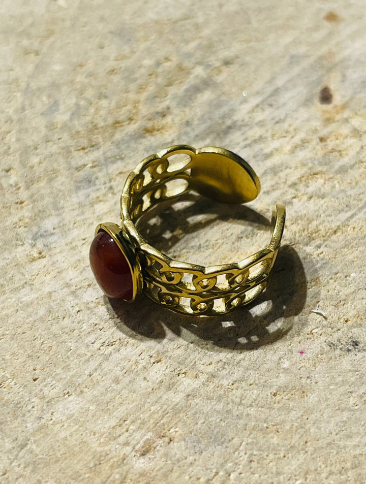 Bague sertie d´une Cornaline, taille réglable - Les bijoux de Théa