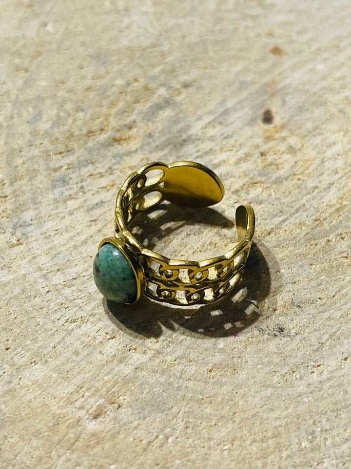 Bague sertie d´une Turquoise africaine, taille réglable - Les bijoux de Théa