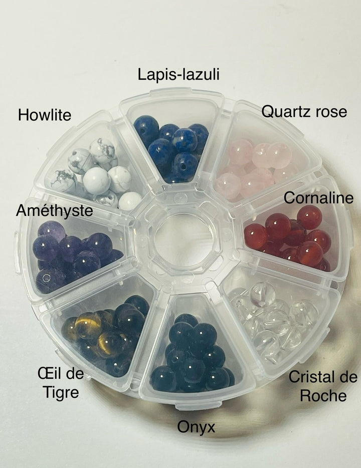 Boite de 120 perles en pierres naturelles en 8 mm, 8 variétés différentes. - Les bijoux de Théa
