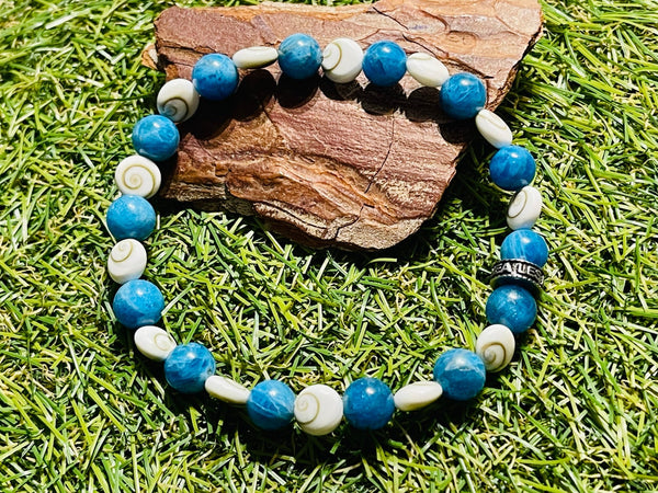 Bracelet en Apatite et Œil de Sainte Lucie / Shiva 8 mm - Les bijoux de Théa
