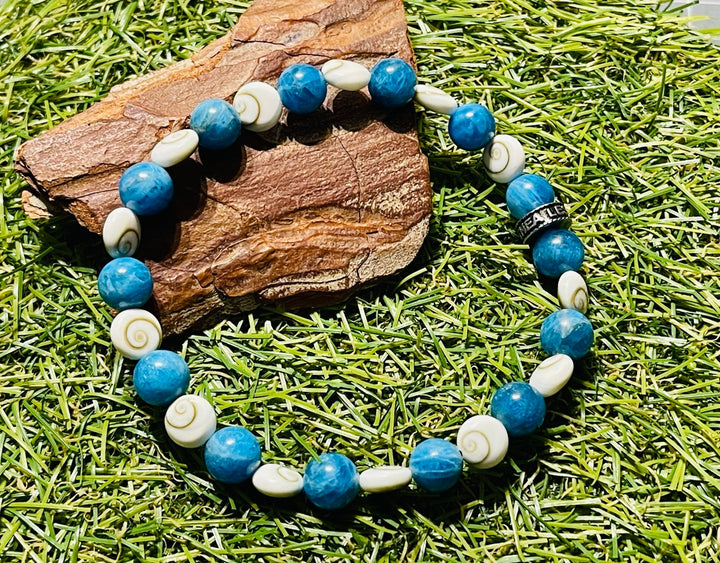Bracelet en Apatite et Œil de Sainte Lucie / Shiva 8 mm - Les bijoux de Théa