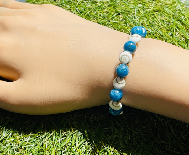 Bracelet en Apatite et Œil de Sainte Lucie / Shiva 8 mm - Les bijoux de Théa