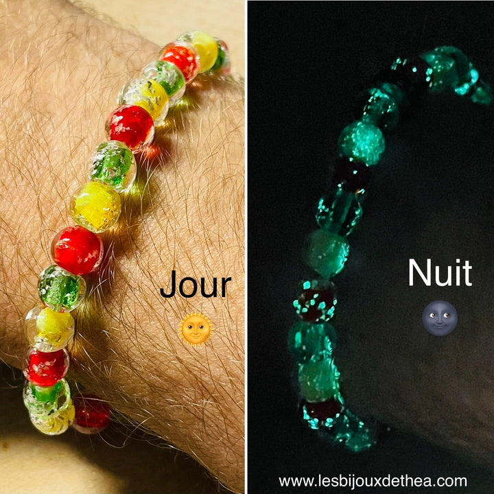 Bracelet en perles Lumineuses 8 mm vert jaune rouge - Les bijoux de Théa