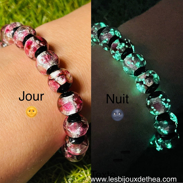 Bracelet en perles Lumineuses 10 mm rose - Les bijoux de Théa