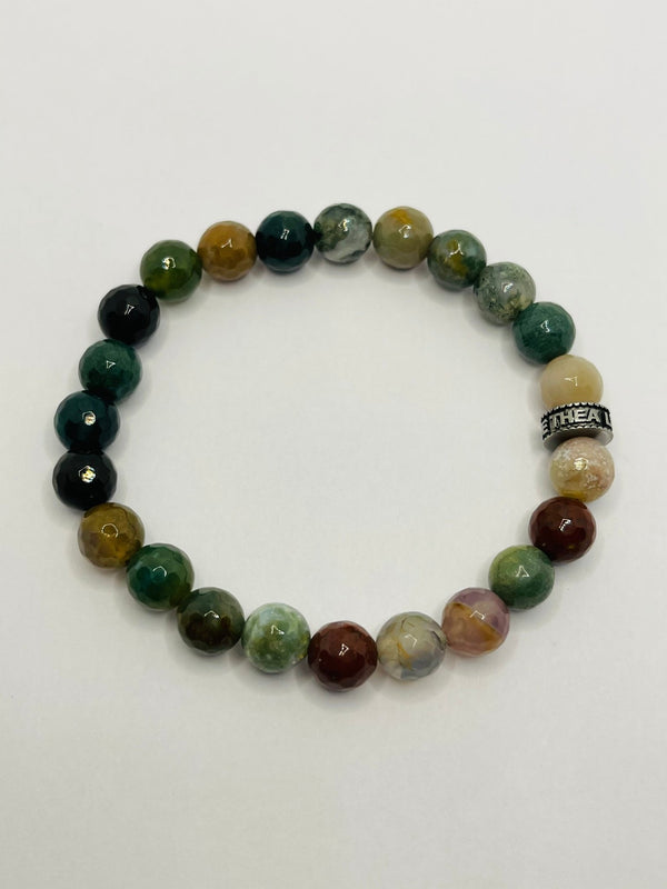 Bracelet en perles naturelles 8 mm en Agate Indienne à facette - Les bijoux de Théa