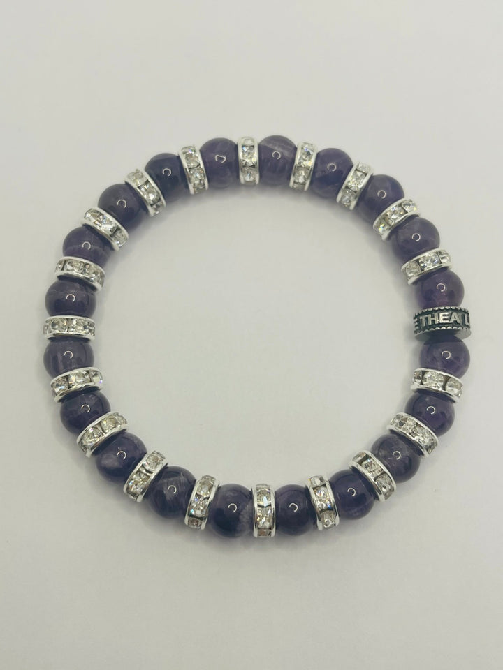 Bracelet en perles naturelles 8 mm en Améthyste et strass - Les bijoux de Théa