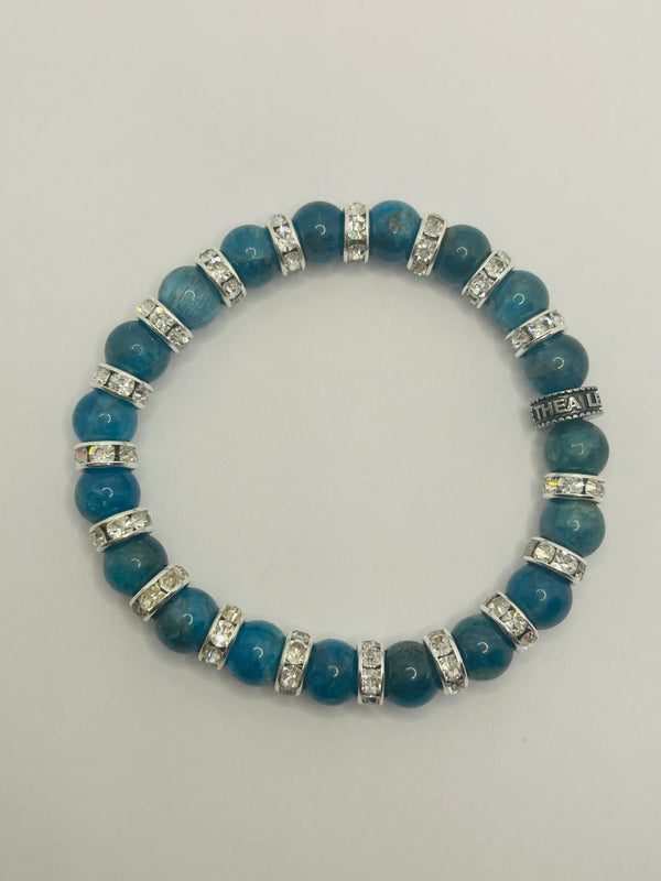 Bracelet en perles naturelles 8 mm en Apatite et strass - Les bijoux de Théa