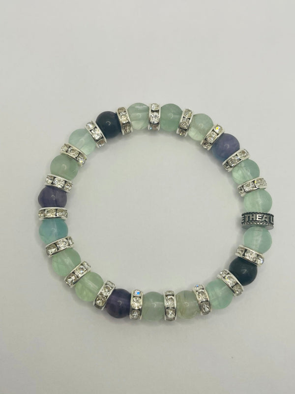 Bracelet en perles naturelles 8 mm en Fluorite et strass - Les bijoux de Théa