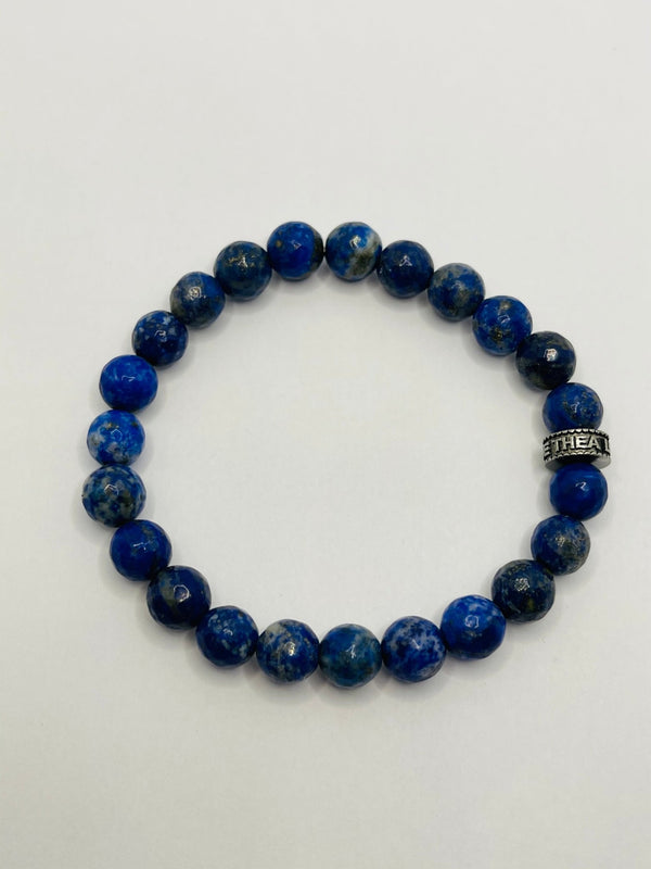 Bracelet en perles naturelles 8 mm en Lapis-lazuli à facette - Les bijoux de Théa