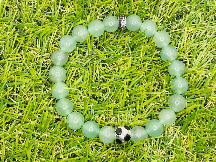 Bracelet en perles naturelles AS SAINT ÉTIENNE en Aventurine et avec un ballon - Les bijoux de Théa