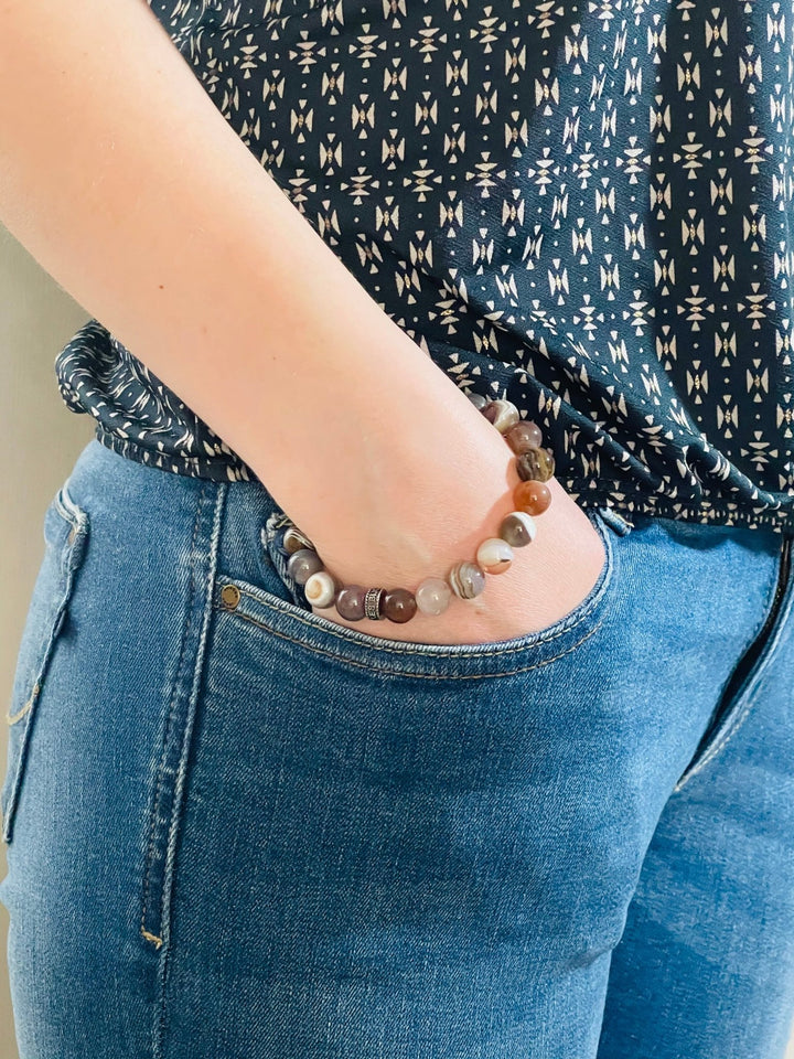 Bracelet en perles naturelles en Agate de Botswana - Les bijoux de Théa