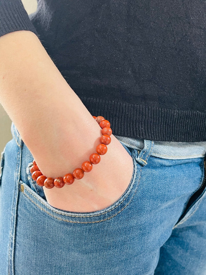 Bracelet en perles naturelles en Jaspe Rouge - Les bijoux de Théa