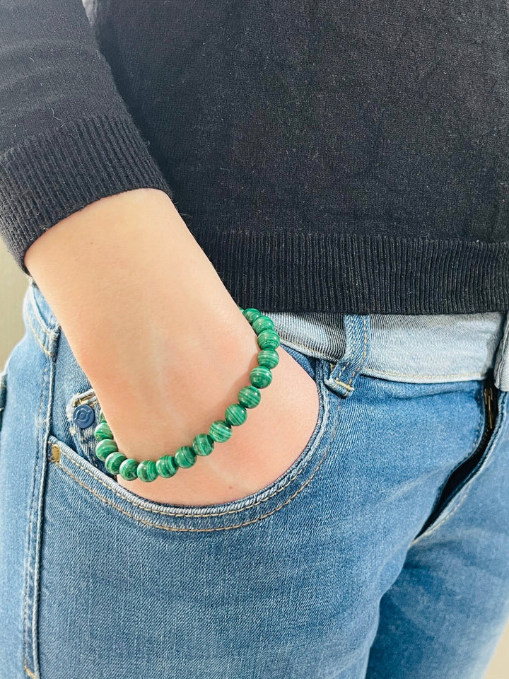 Bracelet en perles naturelles en Malachite - Les bijoux de Théa