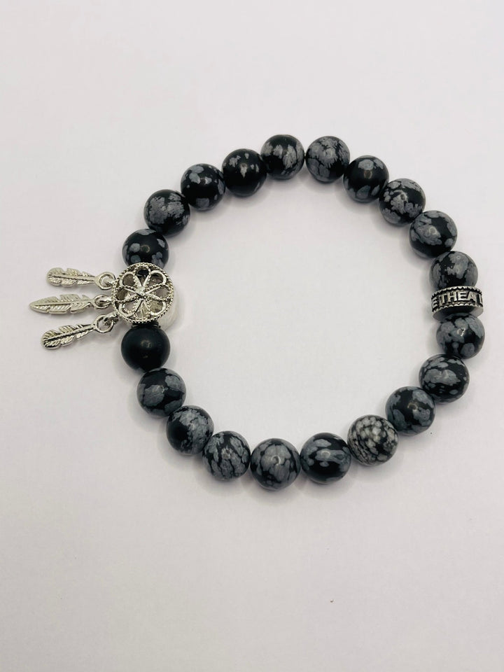 Bracelet en perles naturelles en Obsidienne Flocon et attrape rêve - Les bijoux de Théa