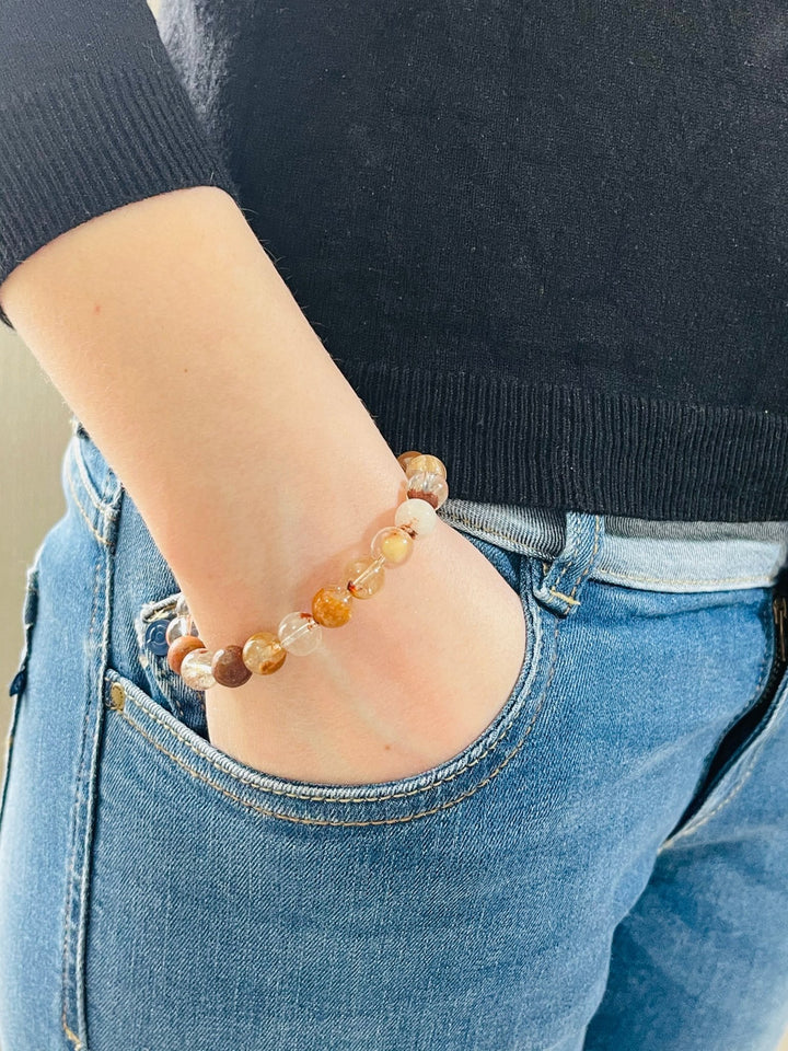 Bracelet en perles naturelles en Quartz Lodolite (Chaman) - Les bijoux de Théa