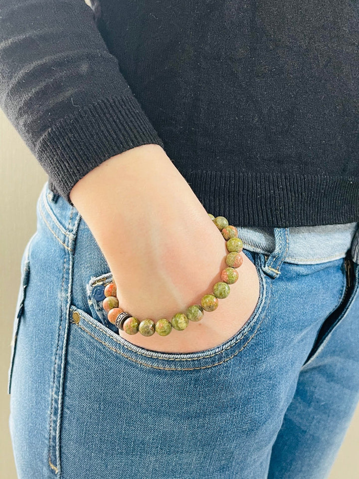 Bracelet en perles naturelles en Unakite - Les bijoux de Théa