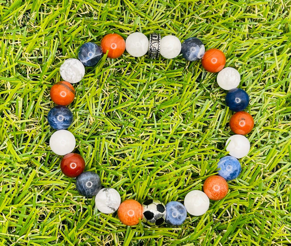 Bracelet en perles naturelles PSG en Sodalite, Howlite, Jaspe Rouge et Ballon - Les bijoux de Théa