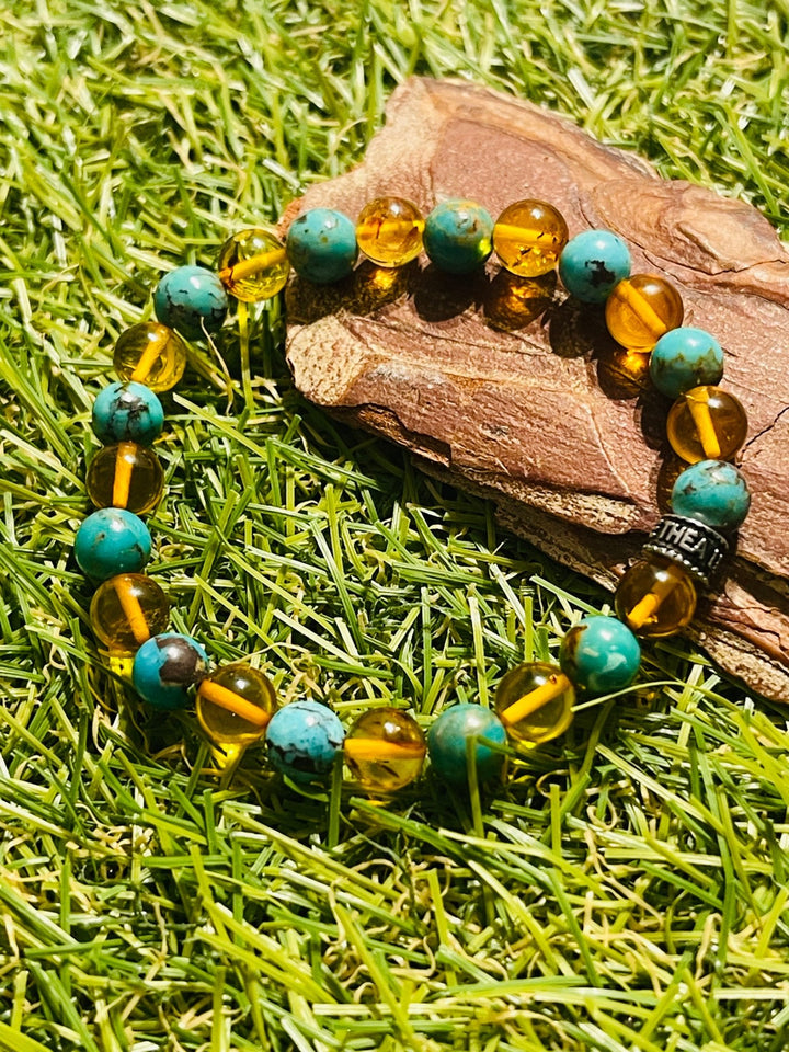 Bracelet pour enfant en véritable Turquoise et Ambre - Les bijoux de Théa