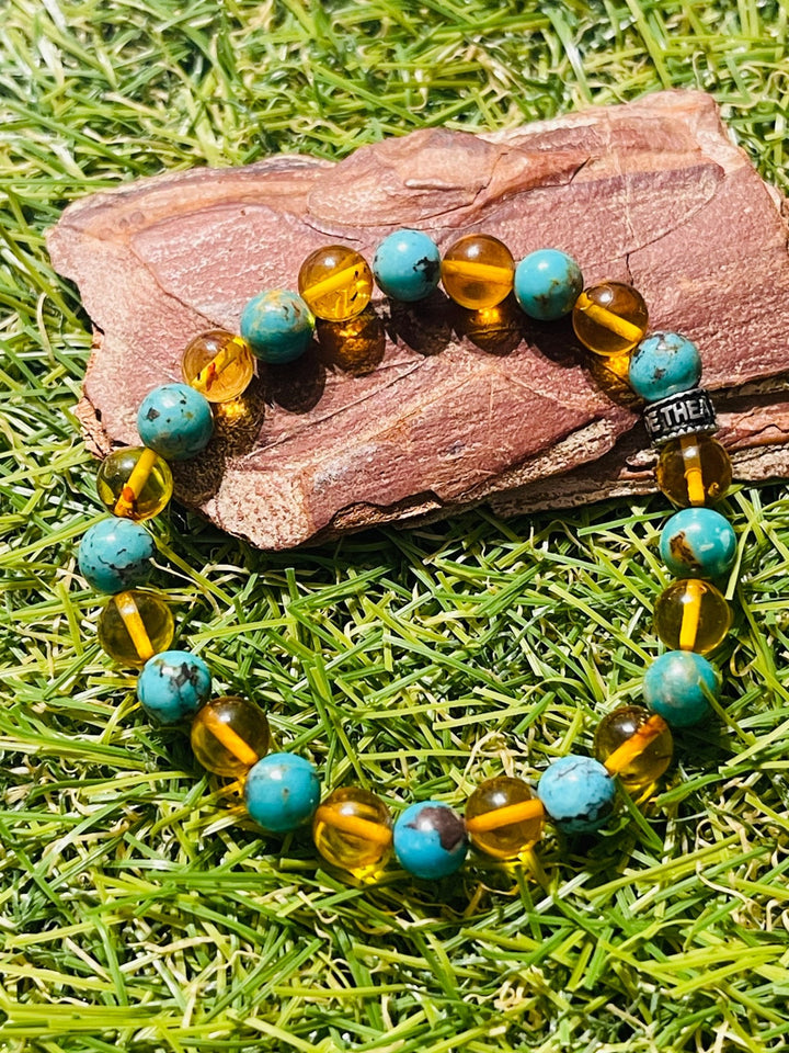 Bracelet pour enfant en véritable Turquoise et Ambre - Les bijoux de Théa