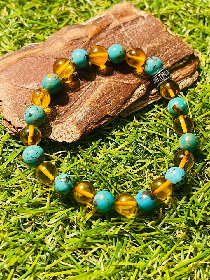 Bracelet pour enfant en véritable Turquoise et Ambre - Les bijoux de Théa