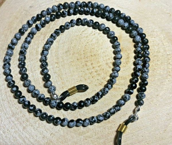 Chaîne de Lunettes en Perles naturelles d'Obsidienne Flocon - Les bijoux de Théa