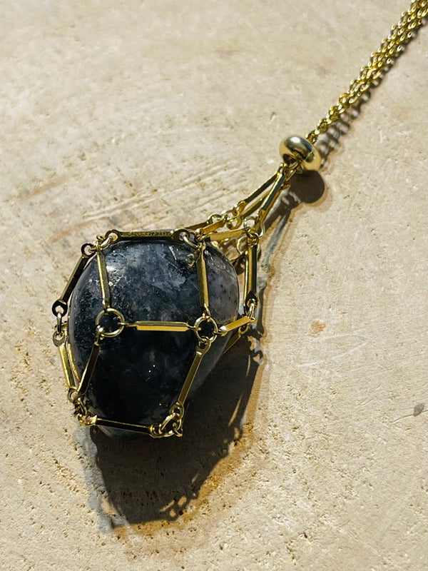 Collier Pendentif Cage acier inoxydable doré pour pierre naturelle - Les bijoux de Théa