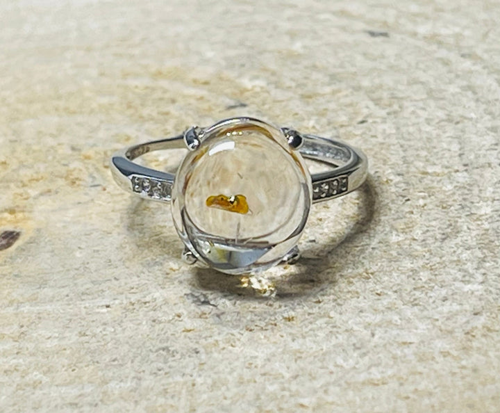 Exceptionnelle Bague en Quartz de pétrole enhydro (bulle d’eau) en Argent 925, taille réglable. - Les bijoux de Théa