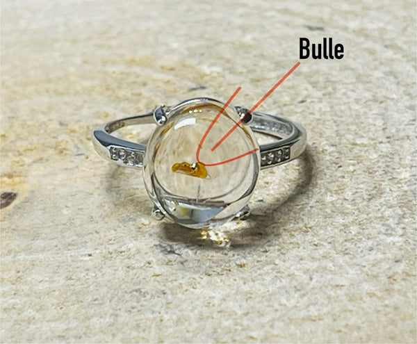 Exceptionnelle Bague en Quartz de pétrole enhydro (bulle d’eau) en Argent 925, taille réglable. - Les bijoux de Théa