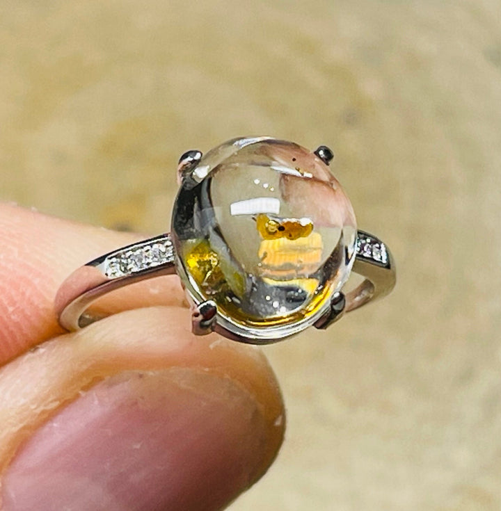 Exceptionnelle Bague en Quartz de pétrole enhydro (bulle d’eau) en Argent 925, taille réglable. - Les bijoux de Théa