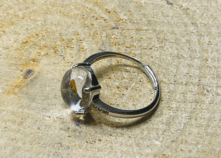 Exceptionnelle Bague en Quartz de pétrole enhydro (bulle d’eau) en Argent 925, taille réglable. - Les bijoux de Théa