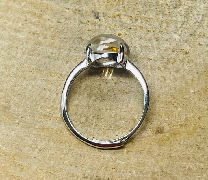 Exceptionnelle Bague en Quartz de pétrole enhydro (bulle d’eau) en Argent 925, taille réglable. - Les bijoux de Théa