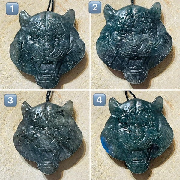Gros Pendentifs en Labradorite en forme de Tigre au choix - Les bijoux de Théa