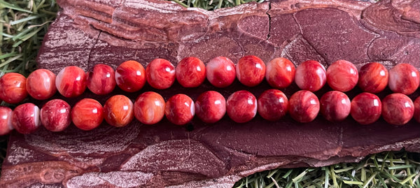 Perles naturelles en Nacre rouge orangé d’huître épineuse en 9 mm (lot de 10)