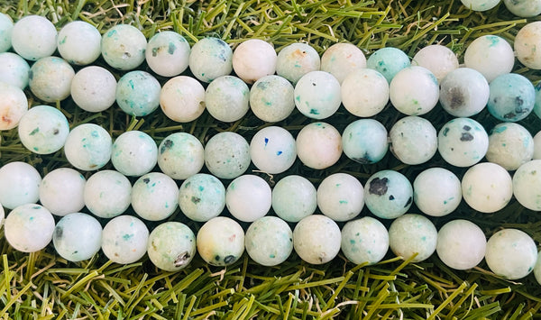 Perles naturelles en Chrysocolle mat de Tanzanie en 8 mm