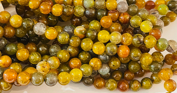 Perles naturelles en Agate veine de dragon multicolore en 8 mm