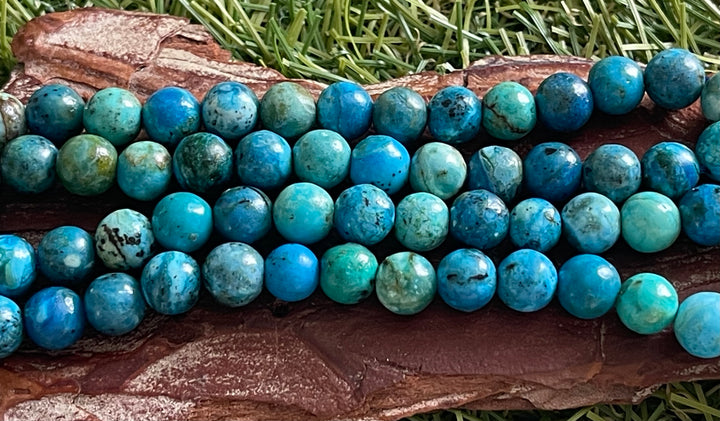 Perles naturelles en Chrysocolle en 6 mm - Les bijoux de Théa