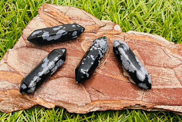 Lot de 2 Prismes en Obsidienne flocon - Les bijoux de Théa