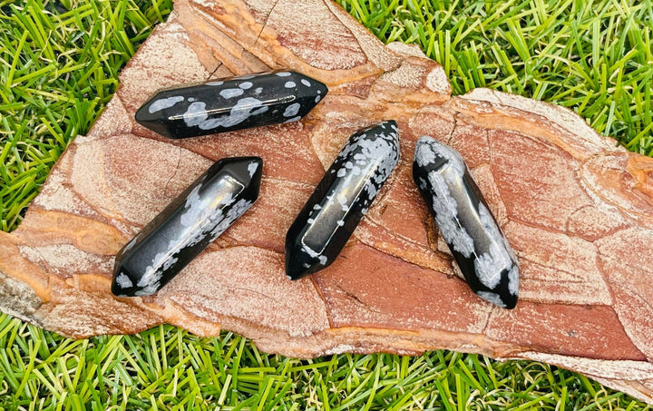 Lot de 2 Prismes en Obsidienne flocon - Les bijoux de Théa