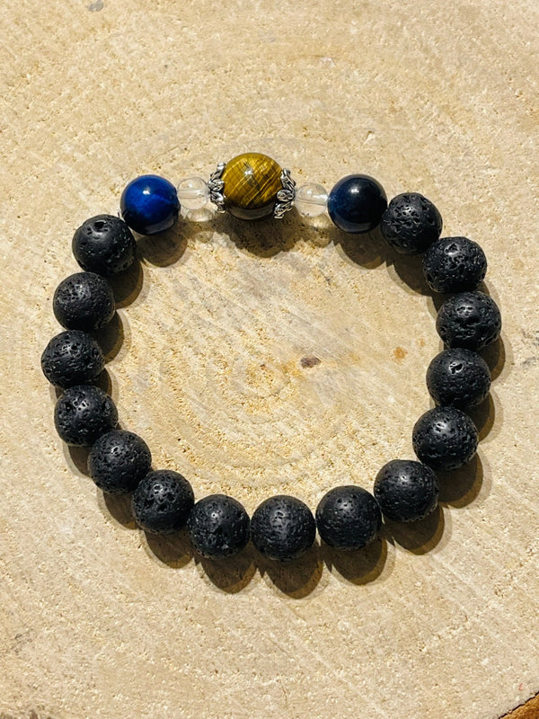 Lot de 3 Bracelets de perles en pierre naturelle en Pierre de Lave et oeil de tigre (105) - Les bijoux de Théa