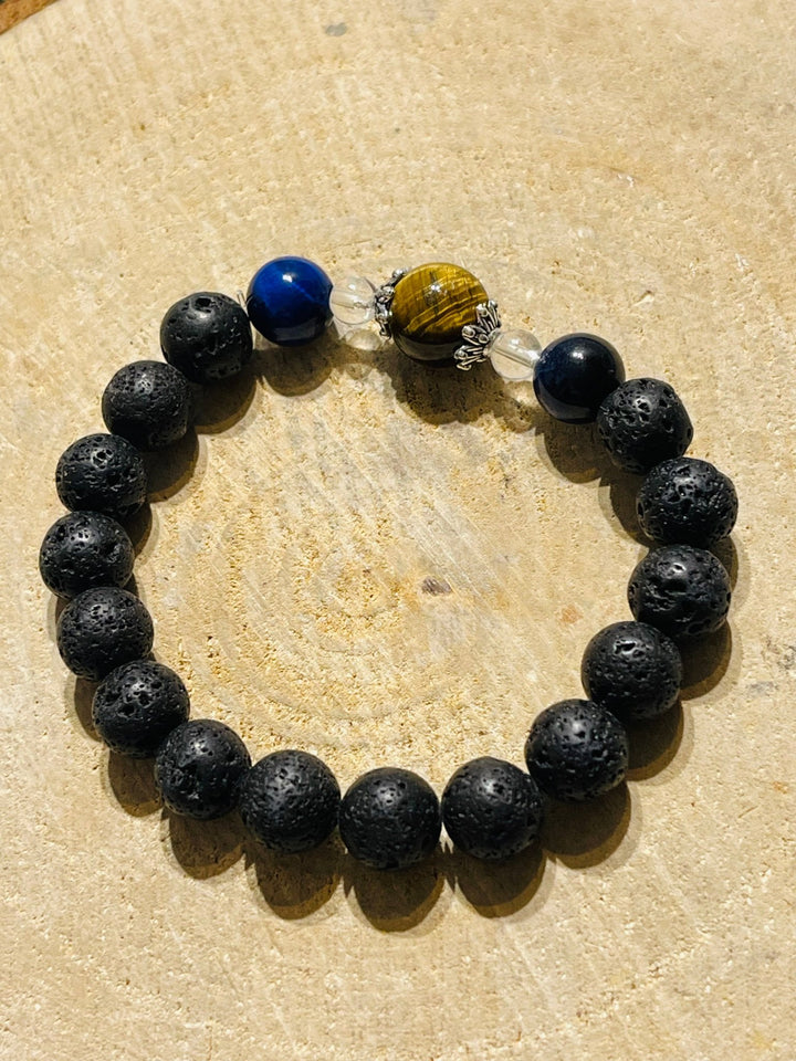 Lot de 3 Bracelets de perles en pierre naturelle en Pierre de Lave et oeil de tigre (105) - Les bijoux de Théa