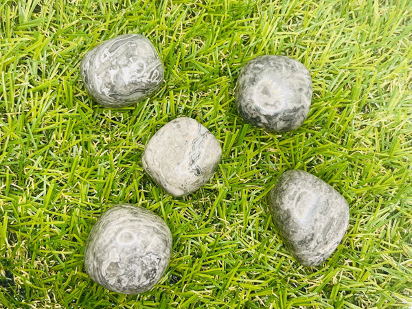 Lot de 3 pierres roulées en Jaspe gris - Les bijoux de Théa