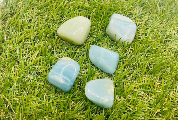 Lot de 3 pierres roulées naturelles en Amazonite indienne - Les bijoux de Théa